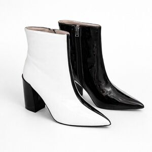Nastygal Black & White ‘Cruella Deville’ Vinyl Ankle Boots 7 🐩